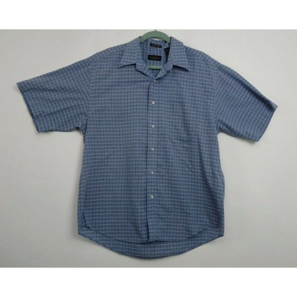 Men Van Heusen Dress Shirt Sz L 16 -16 1/2 Grey W/Black Stripe Plaid Shrt Sleeve - Picture 2 of 6